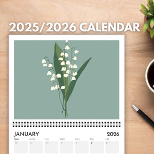 UPDATED 2025 and 2026 Wall Calendar Botanical Art Floral Illustrations, 8.5 x 11 Horizontal Hanging Calendar, Nature Lovers Gift Idea