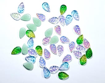 Leaf Glass Beads, Assorted Colors, Jewelry Making, Craft Supplies, So Pretty, Mix