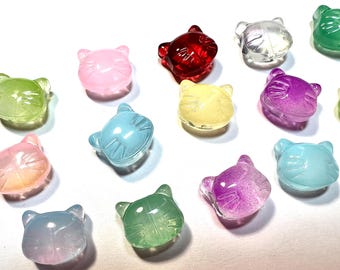Cat Head Beads, Assorted Colors, Glass Beads, Loose Lot