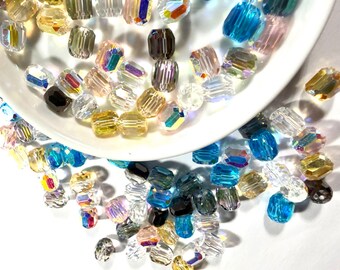 Discounted AB Faceted Glass Column Bead Mix, 8mm, Iridescent, Shimmery, Jewelry Making, Craft Supplies
