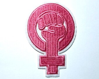 Feminist Patch, Embroidered Iron On, Jean Patch, Applique, Female Symbol, Fist, Power