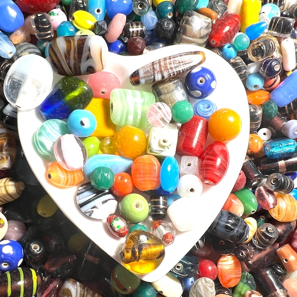 Assorted Bead Mix, Glass Beads, Czech, Lampwork, Bead Soup, Pink, Blue, Black, Green, Jewelry Making, Mystery Grab Bag, Craft Supplies