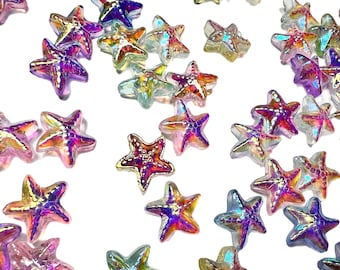 Lampwork Starfish Bead Mix, 15mm, Glass Beads, Iridescent, Shimmery, Jewelry Making, Craft Supplies, So Pretty