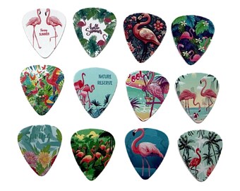 Flamingo Guitar Picks, .71mm, Jewelry Making Supplies, Crafts, Summer, Tropical, Double Sided