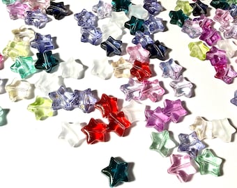 Glass Star Bead Mix, 10mm, Beads, Iridescent, Shimmery, Jewelry Making, Craft Supplies, So Pretty