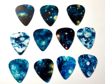 Night Sky Guitar Picks, .71mm, Jewelry Making Supplies, Crafts, Moon, Double Sided