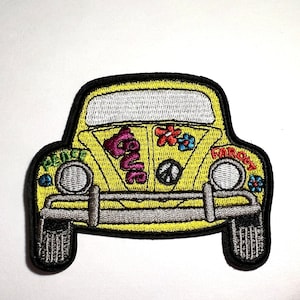 Hippie VW Bug Patch, Embroidered Iron On, 60s, 70s, Jean Patch, Groovy, Woodstock, Peace Sign, Applique, Flower Power