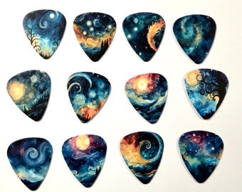 Night Sky Guitar Picks, .71mm, Jewelry Making Supplies, Crafts, Moon, Double Sided