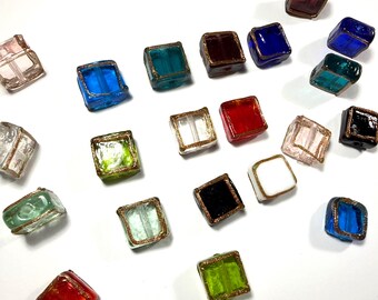 Square Glass Beads, Gold Glitter, Assorted Colors, Jewelry Making, Craft Supplies, So Pretty, Mix