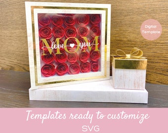 FLORAL FRAME with BASE and Mini Gift Box - Shadow Box Template, Shadow Box Frame Flowers, svg template