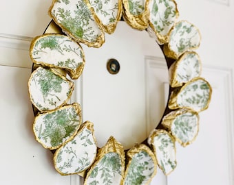 Decoupage ostronskalskrans: Grön botanisk kustdekor