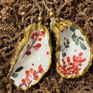 Christmas gift hand made decoupage Christmas wreath ornaments || oyster shells decoupage  ornaments || Christmas gift set