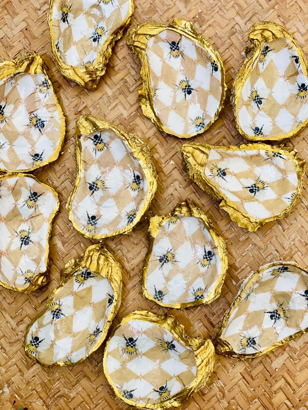 Handmade Bee Decoupage Oyster Shell Trinket Dish: Gold Gilded Wedding ...