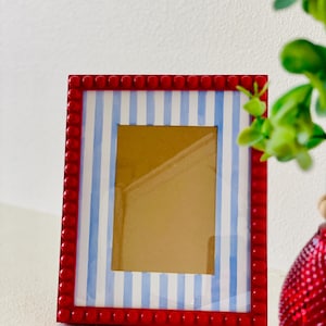 Hand-Painted Apple Red Bobbin Frame with hand painted mat: Cottage Style Wood Picture Frame