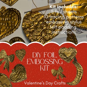Valentine’s Day Craft DIY Foil Embossing Kit - Valentine’s Heart tokens Kit - DIY Tin Embossing Craft Party Kit