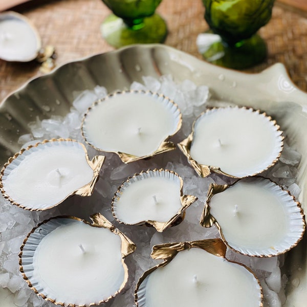 Natural scallop shell soy wax unscented candles || set of 1/2/3/4 scallop shells candles || wedding/bride shower table decor
