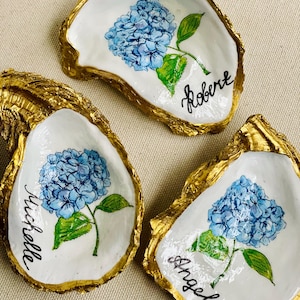 Plato de baratijas con borde dorado y flores de hortensias decoupage personalizado para bodas o damas de honor, juego de 5/10/50/100/150/200