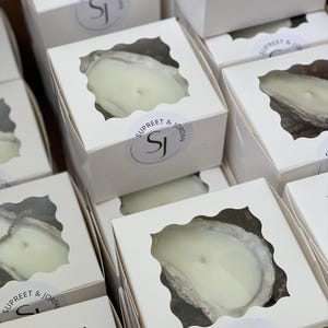 Personalized Oyster Shell Soy Wax Candle Favors: Unscented Bridal Shower Gifts