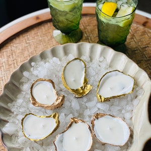 Beach wedding favors - hand made soy wax gilded oyster shell unscented candles/ bulk