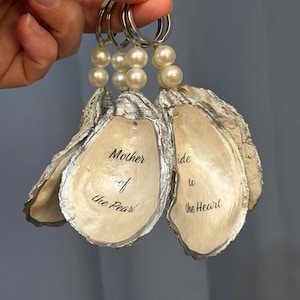 Personalized Pearl and Silver Oyster Shell Keychain