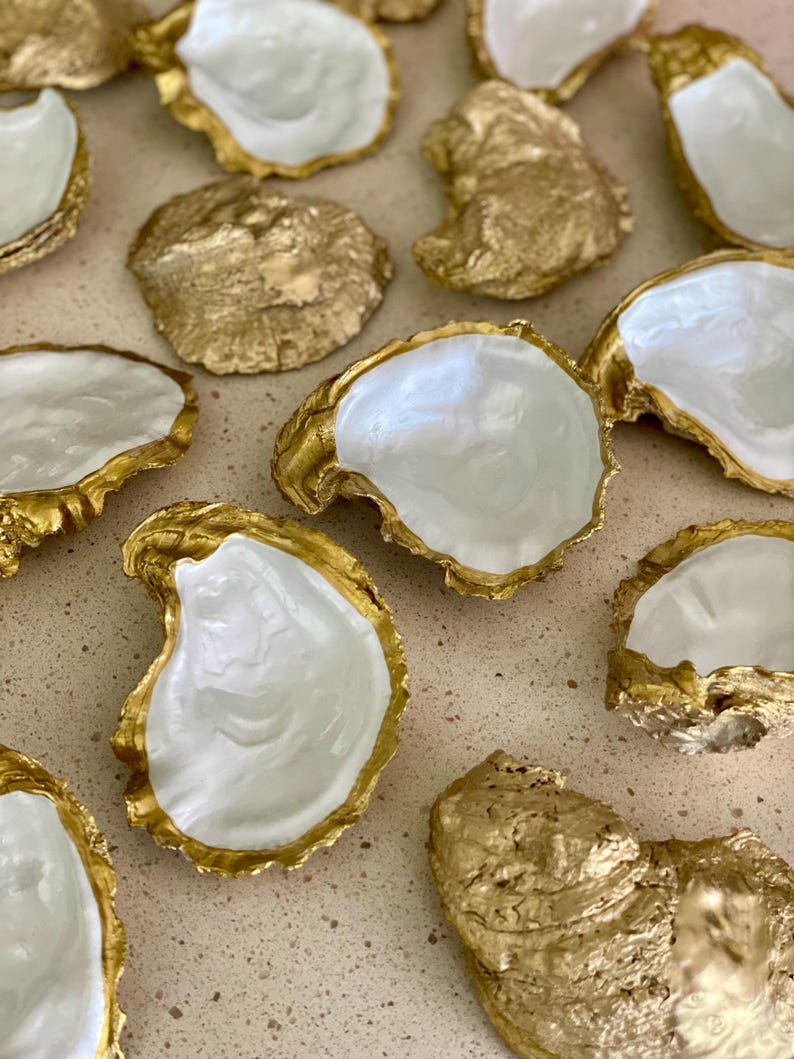 Handmade Gilded Oyster Shell Trinket Dish: Pearl Wedding Favor - Etsy