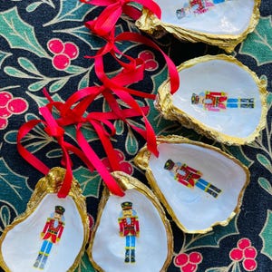 Gift set of 5 nutcracker decoupage oyster shell ornaments
