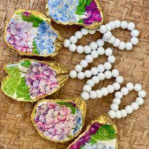 Gift set of 4  floral design decoupage oyster shell ornaments/ napkin rings