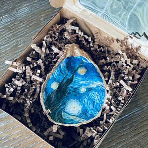 The Starry Night Van Gogh decoupage natural oyster shell ring dish