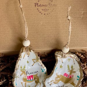 Set of 1/2/3 Decoupaged Santa Claus Deers  oyster shell ornaments