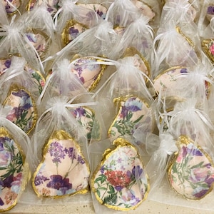 Wedding favors set of 50/ 100 /150/200 hand made decoupage oyster shell trinket dish