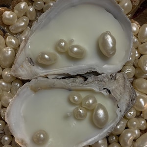 Oyster Shell Soy Wax Candle with Wax Pearls Set: Beach Wedding Favors, Unscented
