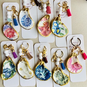 Oyster shell keychain / decoupaged oyster shell keychain