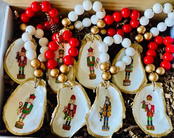 Gift set of 4/6/8/10 nutcracker decoupage oyster shell ornaments/ napkin rings