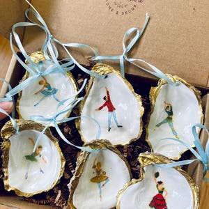 Nutcracker Ballet Decoupage Oyster Shell Ornaments: Christmas Decor Gift Set
