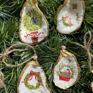 Gift Set 12 Days of Christmas Decoupage Oyster Shell Ornaments - Etsy