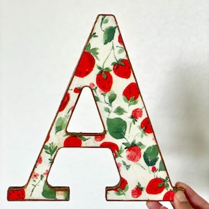 Monograma decoupage con diseño de fresa // Decoración de pared (con percha)