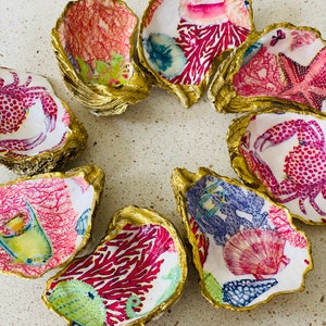 Wedding favors set of 10/50/ 100 /150/200 hand made decoupage under the sea oyster shell trinket dish