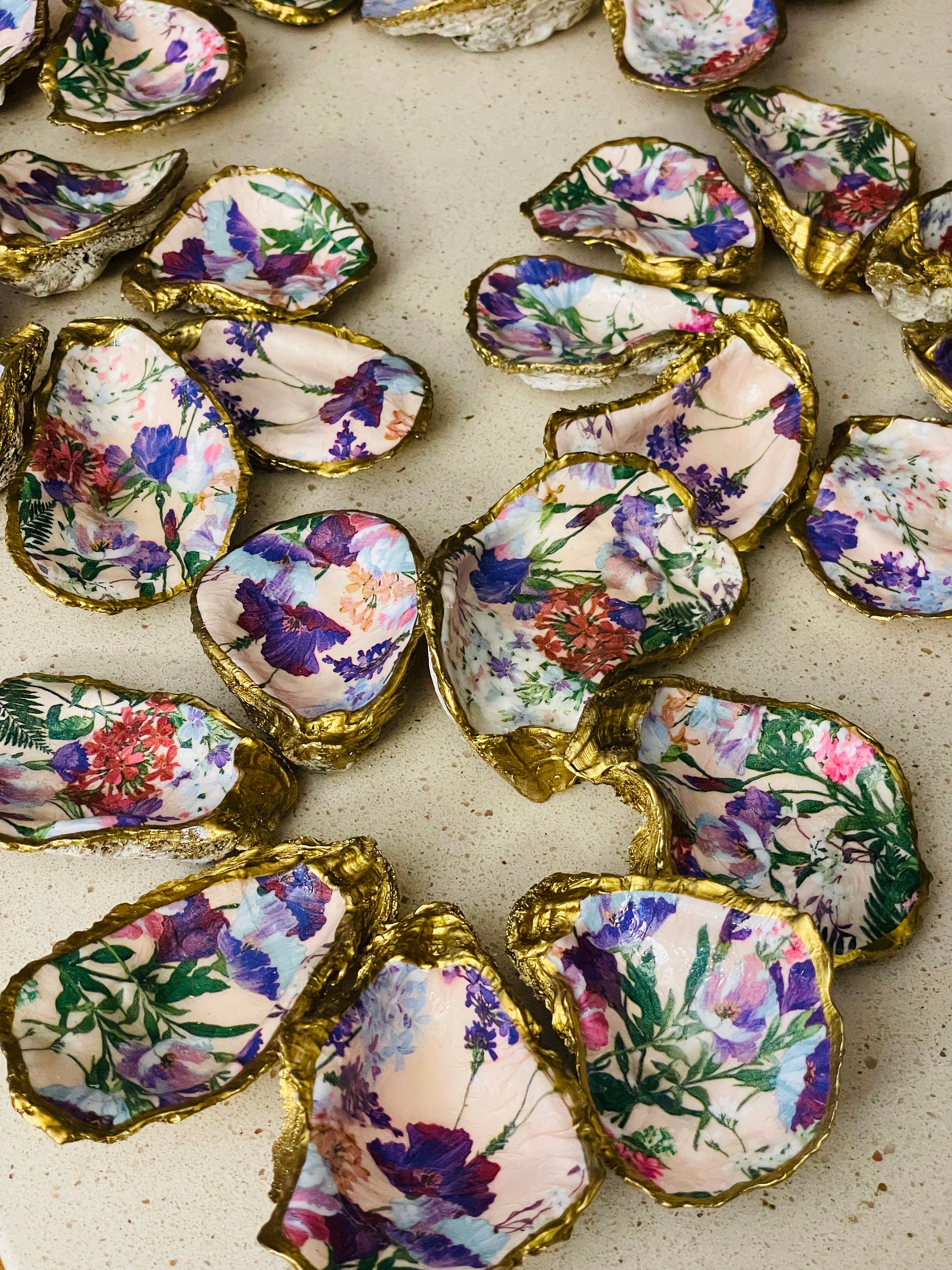 Floral Decoupage Oyster Shell Dish