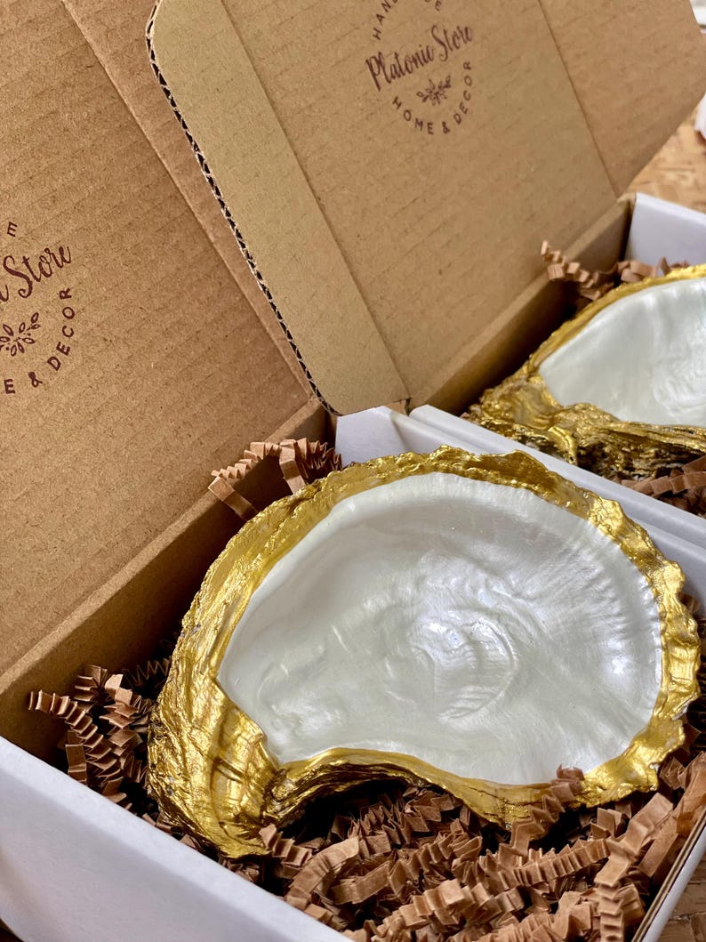 Handmade Pearl & Gold Oyster Shell Trinket Dish: Beach Wedding Favor - Etsy
