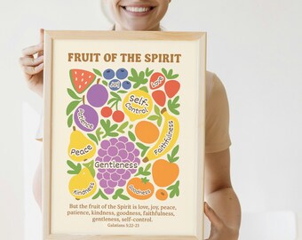 Utskrivbar väggkonst med Andens frukt – Kristna bibelposters för barnrum