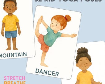 32 Kid-Friendly Yoga Poses: PrintableFlashcards (Digital Download)