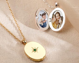 Personalized Photo Locket Necklace, Vintage Oval Locket, Sister Wedding Gifts, Memorial Gift for Mom