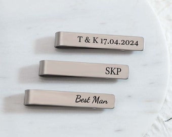 Personalized Tie Clip, Custom Engraved Tie Bar, Wedding Tie Clip, Monogram Tie Bar, Groomsmen Tie Clip,Gift for Men,Father of the Groom Gift