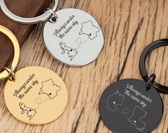 Personalized Long Distance Keychain,Custom Engraved Keyring, Leaving Home Gift, Long Distance Relationship Gifts, Christmas Gift for Bestie