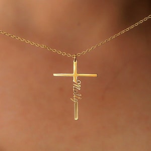Cross Name Necklace,Personalized Cross Name Necklace,Lucky Cross NecklaceCustom Name Necklace,Religious Gift for Women,"Gold will Bless You"