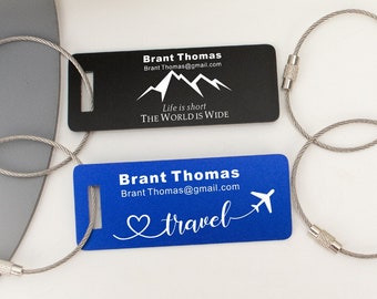 Personalized Metal Luggage Tag, Custom Engrave Suitcase Tag, Sports Travel Gift for Her, Backpack Tag, Custom Images,Logos, Airplane Holiday