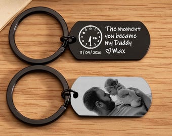 Il momento in cui sei diventato mio papà, portachiavi personalizzato con foto di un neonato, regalo per neopapà e neomamma, regalo per la prima festa del papà