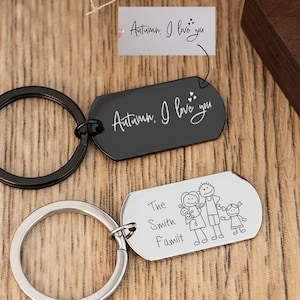 Engraved Actual Handwriting Keychain, Custom Keychain, Hand Stamped Keepsake Keyring for Mom, Dainty Grandma Gift, Mother&#39;s Day Gift