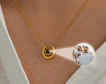 Personalized Horseshoe Photo Projection Necklace,Custom Picture Inside Pendant,Horse Memorial Gift,Anniversary Gift for Her,Valentines Day