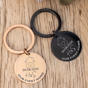 Our First Home Key Chain, Personalised Housewarming Gift, Engraved Couple Keyring, New House Gift, Moving in Gift, First Home Keychain